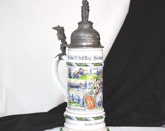 German Beer Stein Regimental Reservist Soldier Vintage Barware 70s