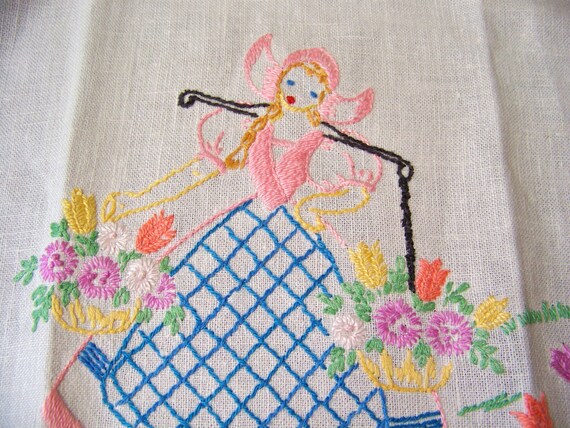 embroidered dresser scarf Vintage Hand Embroidered Table Runner Dresser Scarf Floral Leaves Croc –  Avid Vintage main image 1