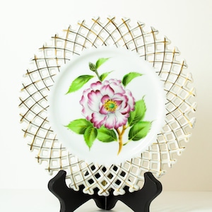 Vintage Reticulated Plate with White Latticework