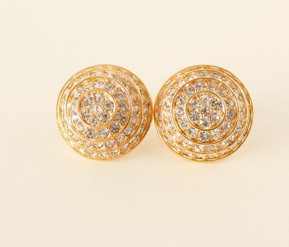 Designer Rhinestone Clip on Earrings Sparkle Holl… - image 3