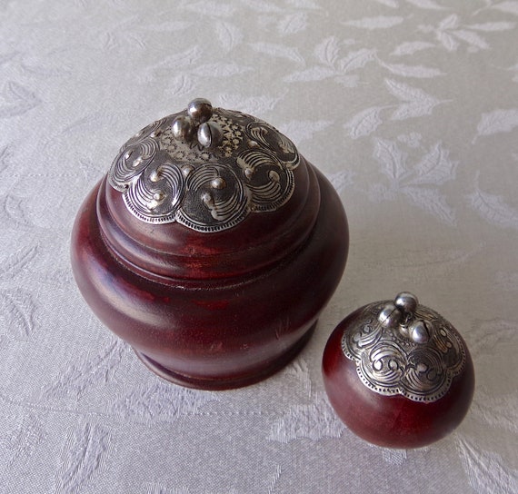 Wooden Trinket Box Set Swirl Motion Motif Vintage… - image 3