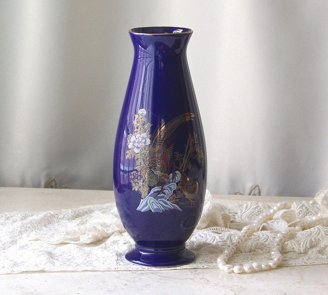 ヴィンテージ磁器花瓶 コバルトブルー オリエンタルインテリア - Etsy 日本