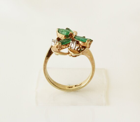 ヴィンテージ 14K ゴールド リング エメラルドとダイヤモンド ヴィンテージ 14K ゴールド リング エメラルドとダイヤモンド