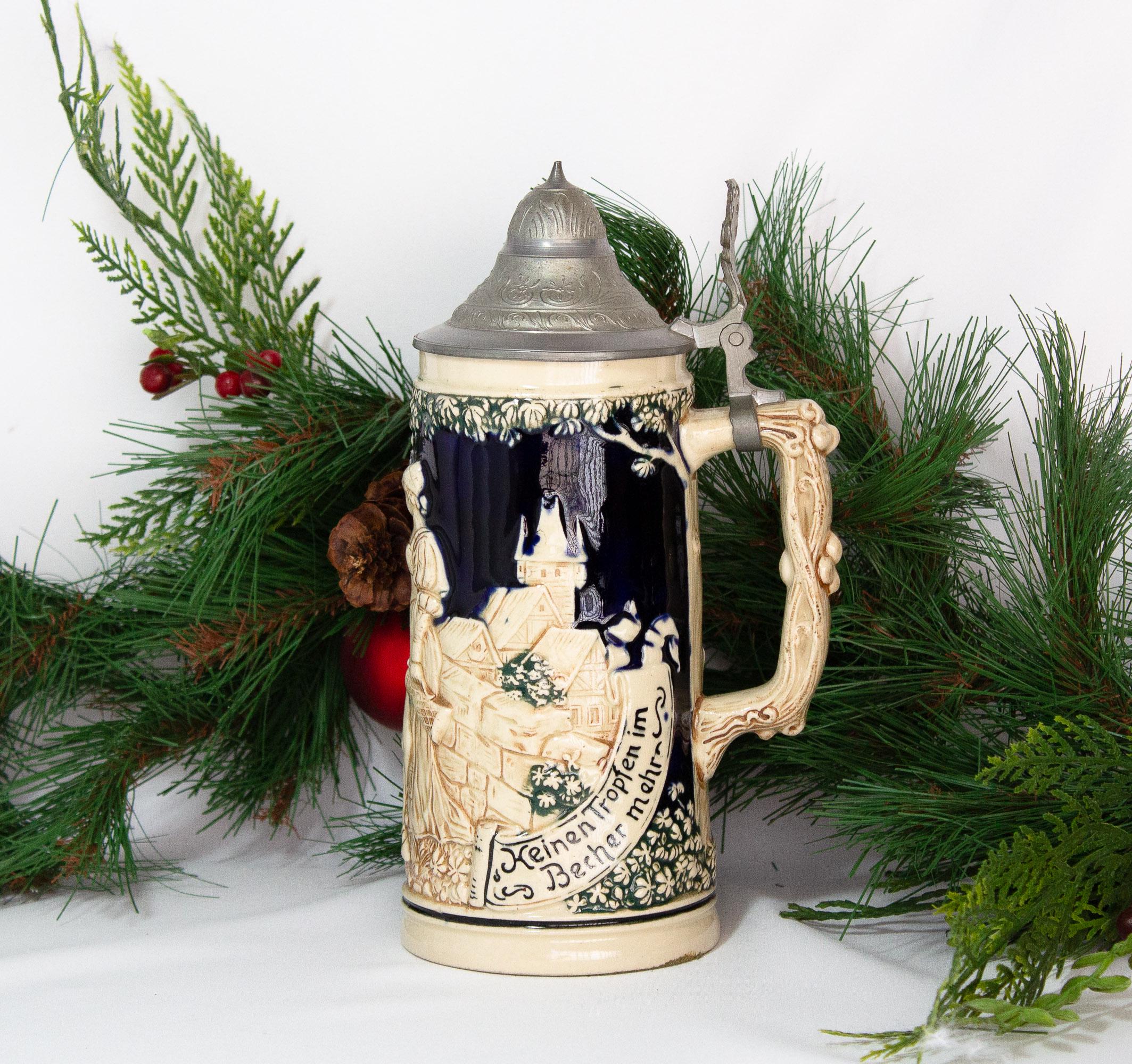 Vintage Beer Stein With Pewter Lid Germany Cobalt Blue - Etsy 日本