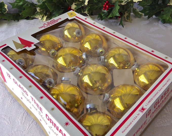 Gold Christmas Ornaments Set of 12 SS Kresge Original Box Holiday Tree Etsy