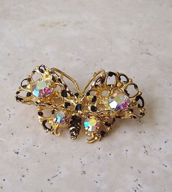Austrian Crystal Butterfly Brooch Signed Vintage … - image 4