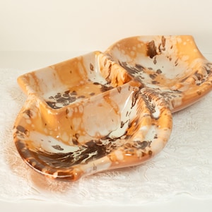 Vintage Drip Glaze Ashtray Peach and Brown