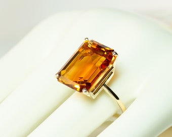 Citrine Cocktail Ring Gemstone Emerald Cut 14kt Yellow Gold Size 10