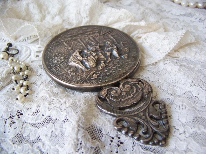 Antique Pocket Mirror Hand Mirror Silver Plate Denmark Purse Etsy