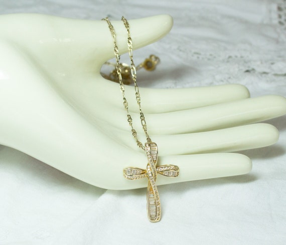 Cross Pendant Necklace Gold Plated On Sterling CZ… - image 1