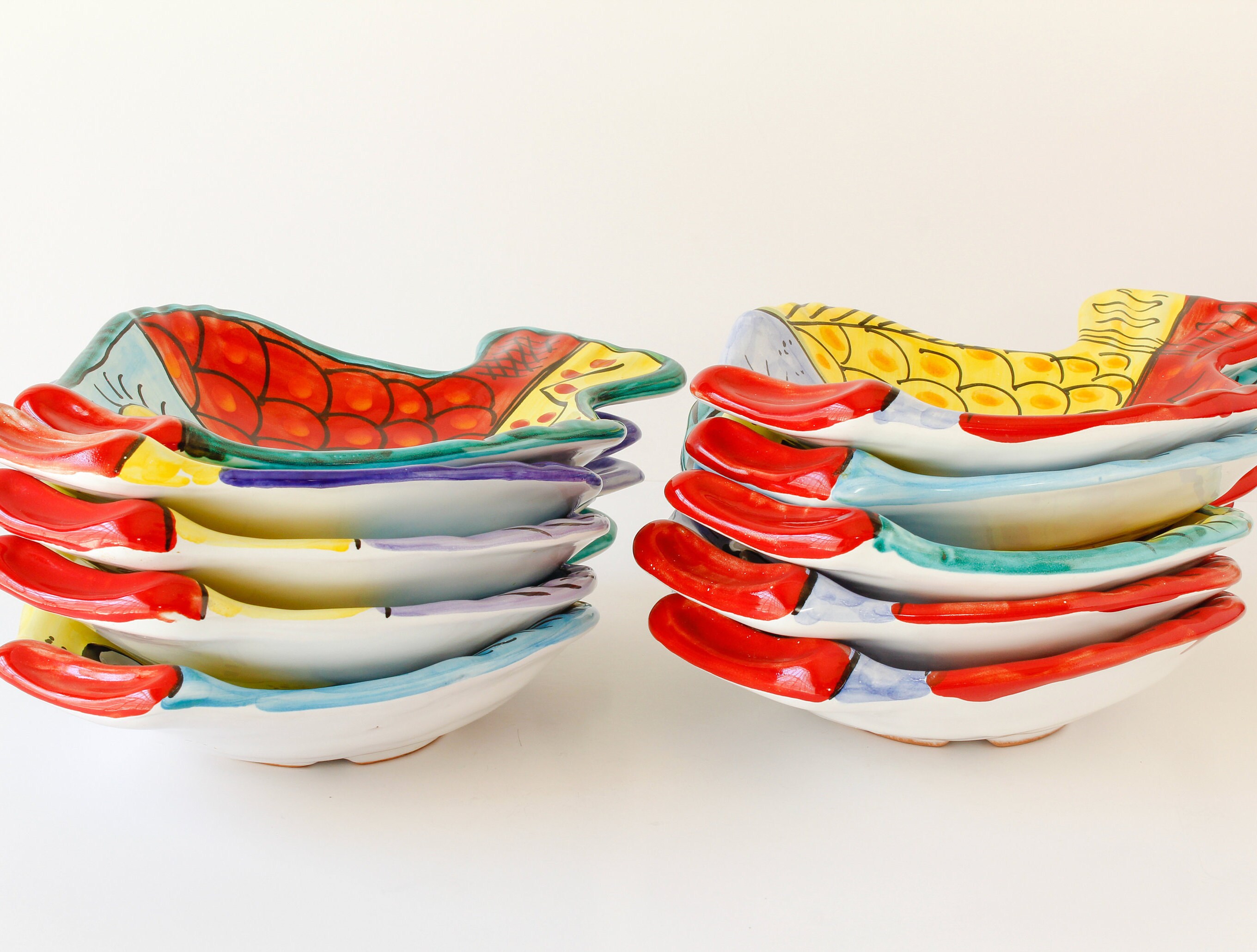 Vintage Pottery Fish Bowl Hand Painted Orange and Yellow Wall Etsy