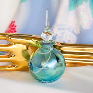 Vintage Irisierende Blaue Swirl Parfümflasche mit Applikator