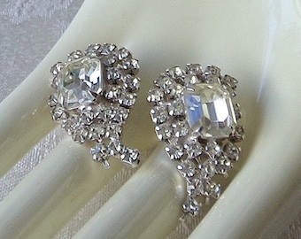 Rhinestone Earrings Clip on Mid Century Hollywood Glam