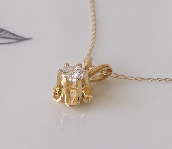 Diamond Solitaire Pendant Necklace 14K Gold .23 c… - image 1