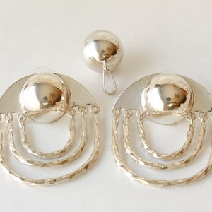 Orecchini a cerchio pendenti in argento sterling vintage e pendente abbinato Messico 925