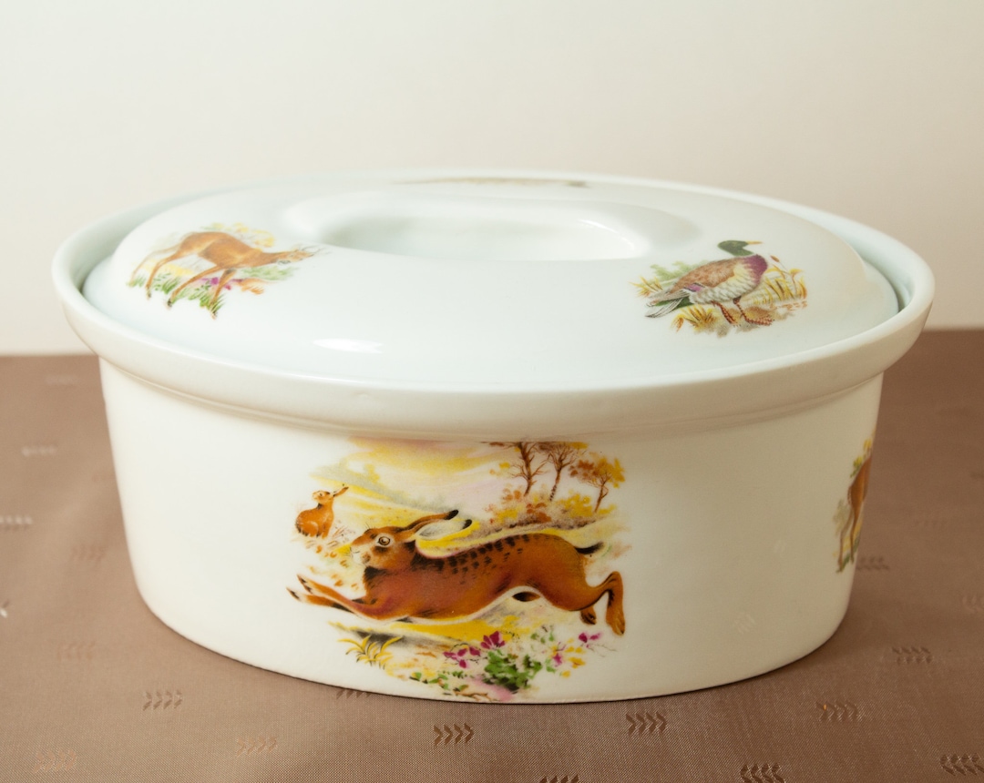 Covered Baking Dish Rabbit Wildlife Theme Tureen Apilco France Etsy