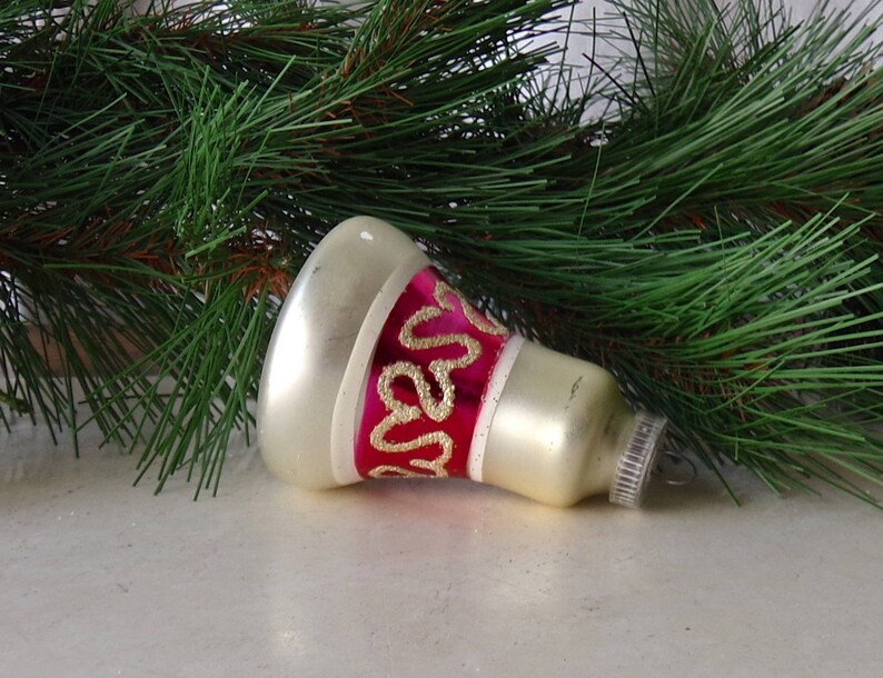 Vintage Christmas Ornament Glass Bell Silver Pink Mica Glitter West Germany