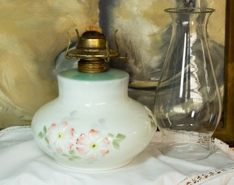 Milk Glass Oil Lamp Coreopsis Pattern Consolidated Company Circa 1890s