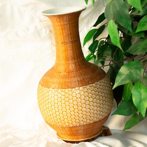 Vintage Wicker Cover Vase Oriental Decor