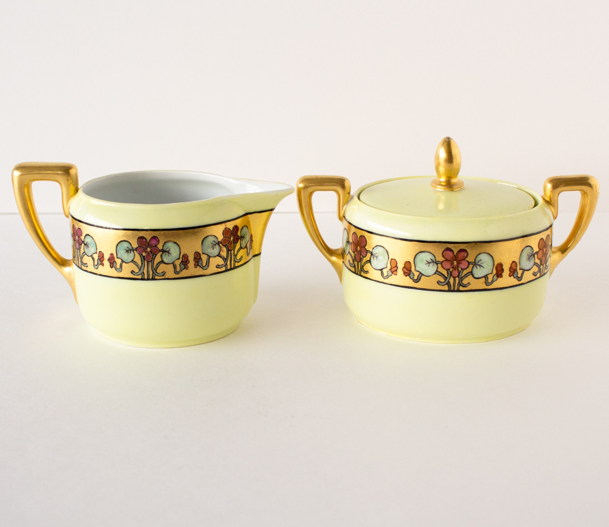 Vintage Rosenthal Sugar Bowl and Creamer Gold Gilt Bavaria 1930s