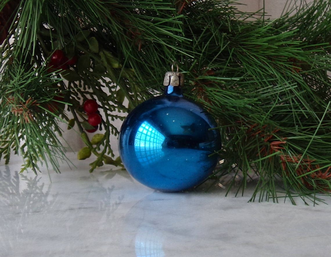 Vintage Christmas Ornament Blue Glass Etsy