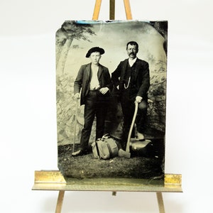Vintage Tintype Photo Men With Ax And Boots