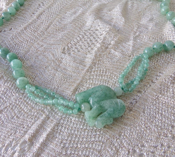 Elephant Necklace Faux Jade Vintage Costume Jewel… - image 1