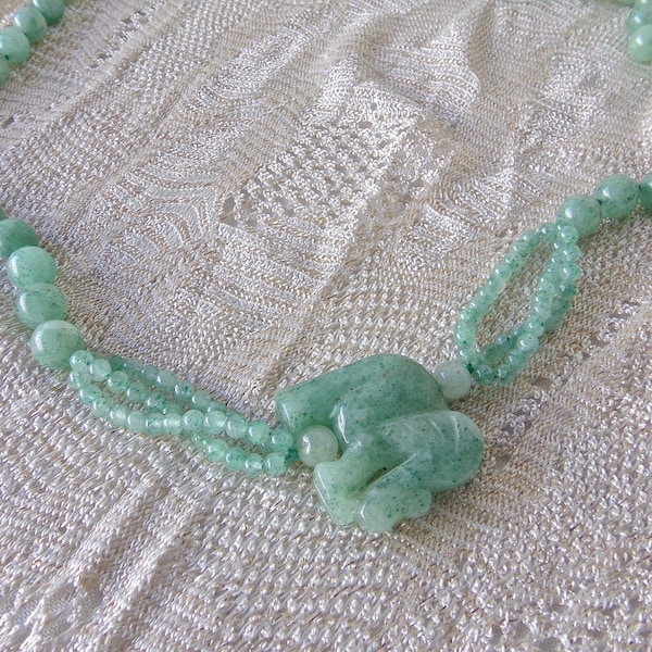 Elephant Necklace Faux Jade Vintage Costume Jewelry 1980s