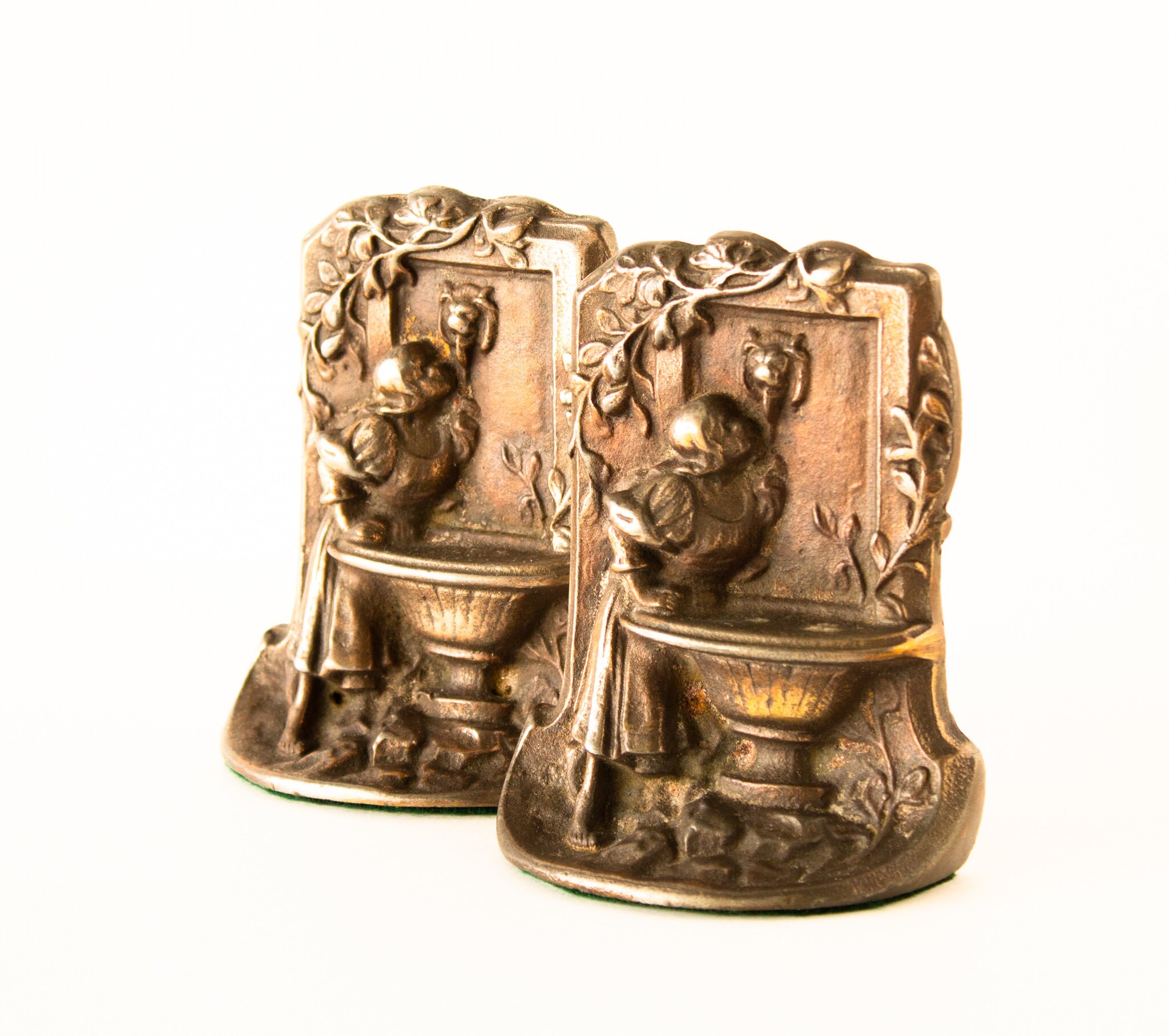 Antique Bookends Girl at Fountain Art Nouveau Etsy