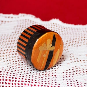 Vintage Bamboo Trinket Box Red Lining