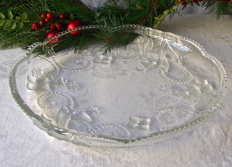 Vintage Serving Plate Dessert Platter Christmas Bow Design