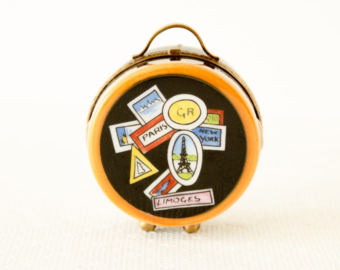 Vintage Limoges Trinket Box Round Suitcase World Traveler Etsy