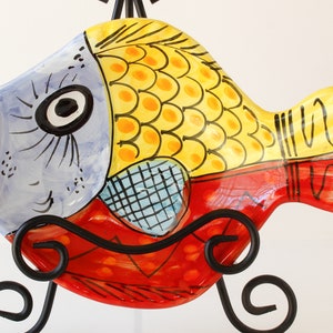 Cuenco de cerámica vintage para peces pintado a mano para colgar en la pared, Italia