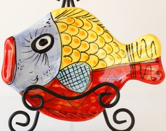Vintage Pottery Fish Bowl Hand Painted Wall Hanging Italy