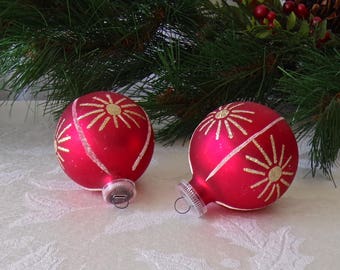 Christmas Ornaments Red Glass Ball Mica Glitter