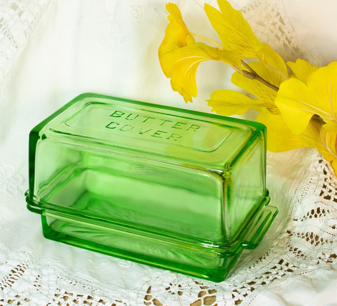 Vaseline Glass Butter Dish 1940s Etsy