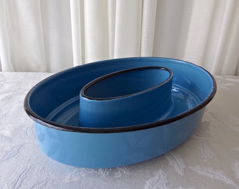 Enamelware Mold Pan Blue Oval Circa 1930s