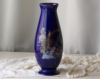 Vintage Porcelain Vase Cobalt Blue Oriental Decor