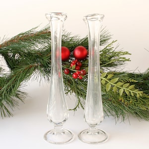 Vintage Slender Bud Vases Hand Blown Glass Early 1900s