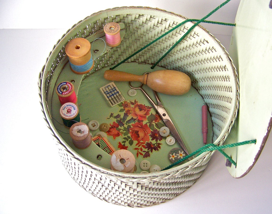 Vintage Wicker Sewing Basket Etsy