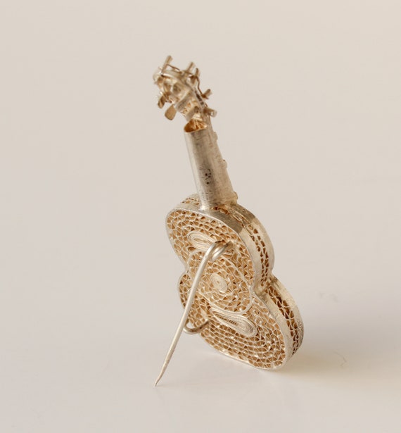 Sterling Filigree Guitar Brooch Circa 1970s - image 5