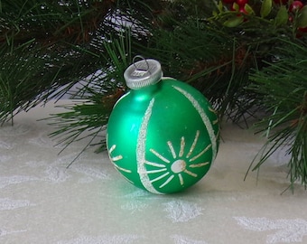 Vintage kerstornament groen glas mica glitter