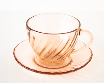 Pink Cup And Saucer Set Depression Glass Vintage