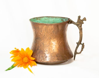 Copper Mug With Brass Chicken Handle Rustic Kitchen Decor