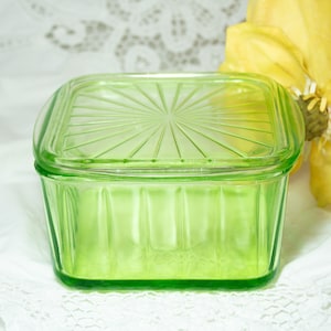 Vintage Vaseline Glass Refrigerator Dish With Lid