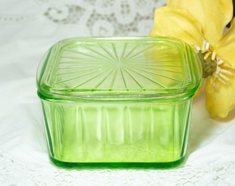 Vaseline Glass Refrigerator Dish Lidded Retro Kitchen