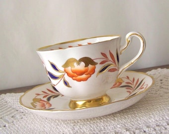 Vintage Orange Teacup and Saucer Royal Chelsea