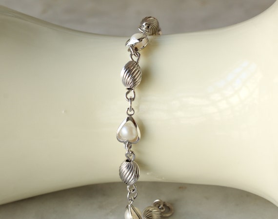 Pearl Heart Sterling Silver Bracelet - image 3