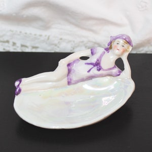 Vintage Trinket Dish Bathing Beauty Lavender Swimsuit