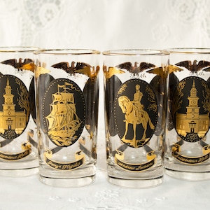 Vintage Patriotic Highball Glasses Gold And Black Set Of Four